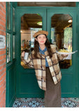 Vintage Faux Woolen Plaid Coat Women Fall Winter Long Sleeve Sweet Jacket Retro Preppy Style Korean Elegant O Neck New Tops