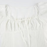White Lace Trim Tie-Up A-Line Dress