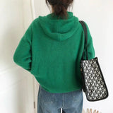 Hooded Sweater for Women Loose Button Front Long Sleeve Rib Knit Pullovers Hoodie Fall Winter Teen-girl Casual Chic Outfit