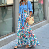 Pbong  Women's Summer Y2K Flowy Boho Vintage Aesthetic Printed Ruffled Hem Tassels Drawstring Waist Flowy A-Line Long Skirts