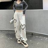 Pbong  Korean Cotton Streetwear Hip Hop Heart Sweatpants Women Oversize Loose High Waist Bloomers Fashion Student Casual Y2k Trousers