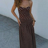 Pbong  Sexy Sleeveless Halter Maxi Dresses For Women Summer Fashion Dot Print Off The Shoulder Backless Party Long Dress Elegant