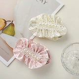 Korean Black Polka Dot Pearl Hair Clip For Women Girls Elegant Satin Banana Clip Ponytail Clip Barrette Hair Accessories