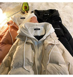 Korean fashion Version Winter Leisure Cotton Clothes Women Y2K Multi-functional Fake Two Pocket Zipper Down Jacket Thick Coat