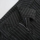 Pbong  Harajuku Striped Buttons Micro Denim Shorts Women Summer Low Waist With Pockets Bottoms Hottie's Slimming Mini Pants