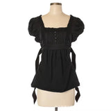 Punk Fashion French Elegant Square Collar Short Sleeve T Shirts Harajuku Spliced Lace Edge A-line Clothes Y2k Lace Up Design Tee