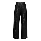 Women's Elegant Silk Sequins Pants, Midi Waist, Loose Long Pants, Classic Trousers, Female Clothing, Fashion, Streetwear,