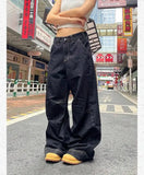 Grunge Black Jeans Women Y2k Vintage Oversized High Street Wide Cargo Denim Trousers Casual Baggy Straight Denim Pants