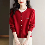 Autumn/Winter 2025 Korean Version Fashion Women's Knitting Cardigan Sweater Design Sense Versatile Femme Bottoming Tops