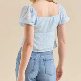 y2k Crop Tops Women Coquette Clothing Jacquard Floral Tie Front Puff Short Sleeve Shirts 2000s Clothes Streetwear