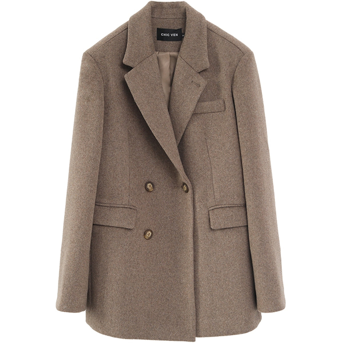 Women Wool Blend Coat Solid Mid Long Woolen Blazer Thick Warm Blouse Women's Overcoat Office Lady Tops Autumn Winter
