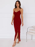 Spaghetti Strap Ruffle Sexy Maxi Dress Women Summer New Lace-up Sleeveless Backless Split Bodycon Long Dress Elegant