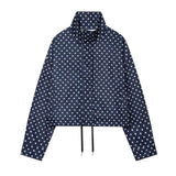 New Fashion Simple French Stand Collar Spring Autumn Coats Y2k Simple Polka Dot Print All Match Jackets Harajuku Punk Streetwear