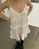 Pbong  Vintage Sweet Y2k Slip Dress Lace Up Thin Solid Color Edge of Fungus Design Suspender Dresses for Women Vestidos
