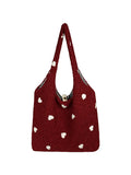 Pbong  Korean Sweet Love Plush Underarm Bag for Women's New Large Capacity Red Tote Shoulder Bags