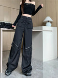 Pbong  Fashion Design Pantalones De Mujer Solid Color Pockets High Waist Casual Loose Pants Spring Autumn All Match Women Clothing