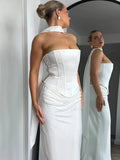 Corset Top Skirt Suit Women's Slim Sexy Strapless Tanks With Ribbon Elegant Long Skirt Summer High Waist Party Dress Sets