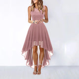 Pbong  Spring Summer Hollow out Waist Cinched Lace Evening Dress Midi Skirt Sleeveless round Neck Polyester Fabric Empire Waist