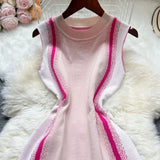 Pbong  Chic Fashion Sexy Irregular Wave Edges Knitted Summer Dress Women Elegant Bodycon Party Dress Streetwear Lady Outfits