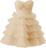 Pbong  Teen’s Short Tulle Homecoming Dress A Line Strapless Tiered Party Prom Dress Mini Cocktail Gowns for Women