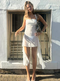 Mesh See Through Halter Dress For Women Sexy Ruched Big Backless Mini Dress Summer New Beach Vacation Dress Irregular