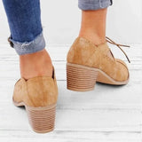 Pbong  Spring Autumn Women's High Heels Retro Nail Hole Carved Brogues Heels Fashion Round Toe Block Heel Lace-up Dress Shoes
