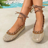 Pbong  Plus-Size Women's Bohemian-Style Woven Sandals, Breathable Hollow Shoes for Seaside and Vacation Beach Wear