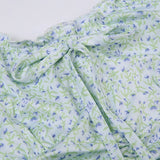 Green Halter Strap Flowers Printed Dress