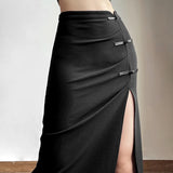 Pbong  Skinny High Waist Retro Bow Split Skirts Summer Women's SKirt New Sexy Solid Color Fashion Maxi Skirt for Women Clothing