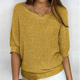 Pbong  Autumn Spring Solid Casual Knitwear Pullover Loose Tops Women O-Neck 3/4 Long Sleeve Knitwear Sweaters