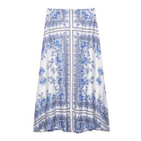 Women's Fashion Retro Vacation Style Blue Flower Printed High Waisted Skirt Boho Women Summer Skirt 2025 New Female Clothing