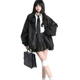 Vintage Brown Leather Skirt Women Y2k Sexy Gothic Pleated Mini Skirt Black Punk Grunge Retro Short Skirts Streetwear