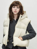 Vintage Y2K Puffy Vest Women Loose Sleeveless Warm Winter Cotton Vest Streetwear Casual Retro American Solid Hooded Vest