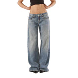 Pbong  Women's Jeans with Pockets Fashion Loose Fit Casual Solid Low Rise Wide Leg Denim Pants