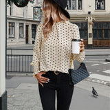 Pbong  new lantern long sleeve high neck women's casual breathable top fiber Women's shirt fashion polka dot print design shirt