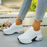 Women Wedges Sneakers Rhinestone Casual Sneakers Platform Round Toe Vulcanized Shoes Lightweight Slip on Women Shoes Plus Size