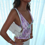 Fashion V Neck Glitter Skinny Pullovers Summer New Hollow Out Cocktail Party Short Tops Sexy Shiny Sequins Sleeveless Tops