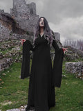 Goth Dark Velvet Vampire Witch Mall Gothic Long Dresses Vintage Elegant Grunge Lace Patch Dress Flare Sleeve Halloween Partywear