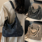 Pbong  Vintage Synthetic Faux Leather Handbag with Multiple Pockets Large Capacity Zipper Closure Adjustable Strap Golden Tone Hardware