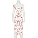 Pbong  Holiday Fashion Floral Printed Lace Patchwork Dress Romantic Elegant Slimming Straight Square Neck Midi Sundress Women's Dresses