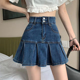 Pbong  Lucyever Korean Style Women's Mini Denim Skirt Fashion High Waist A-Line Jean Skirts Woman Summer New Street Pleated Skirts