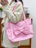Pbong  New Korean Bow Large Capacity Single Shoulder Tote Bag Fashion Casual Versatile Underarm Canvas Bags