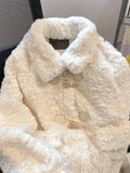 Warm Faux Lamb Cute Coat Women Sweet Long Sleeve Winter Thick Jacket Casual Pockets Japan Kawaii Loose Soft Vintage Tops