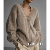 Spring Autumn Women Cardigan Sweater Jacket 2025 Imitation Mink Fur Versatile Female Sweater V-neck Loose Ladies Knitted Top