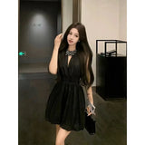 Pbong  Women's Black Sleeveless Halter Dress Choker Neck Bodycon Mini Dress Elegant Glitter Party b Daily Wear