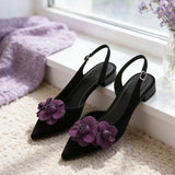 Flower Heeled Sandals Women's Pointed Toe Elegant Heels Shoes New Sexy Slingback Slippers Suede Fashion Party Mujer Sandalias