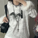 Women Harajuku Shoujo Girl Japanese Y2k Top Coquette 2000s Off Shoulder Goblin Core T-Shirt Long Sleeve Tees Gyaru Grunge Punk
