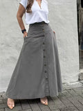 Elegant French High Street Long Skirt Y2k Aesthetic Front Single Breasted Design A-line Temperament Jupe New Harajuku Punk Skirt