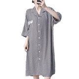Pbong  Plaid Shirt Skirt Long Nightgown Spring Summer New Women's Sleepwear Homewear Elegant Cardigan Nightdress Lingerie Loungewear
