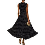 Elegant Polka Dot Long Dress Women Summer Fashion Sleeveless O-neck Maxi Dresses Casual